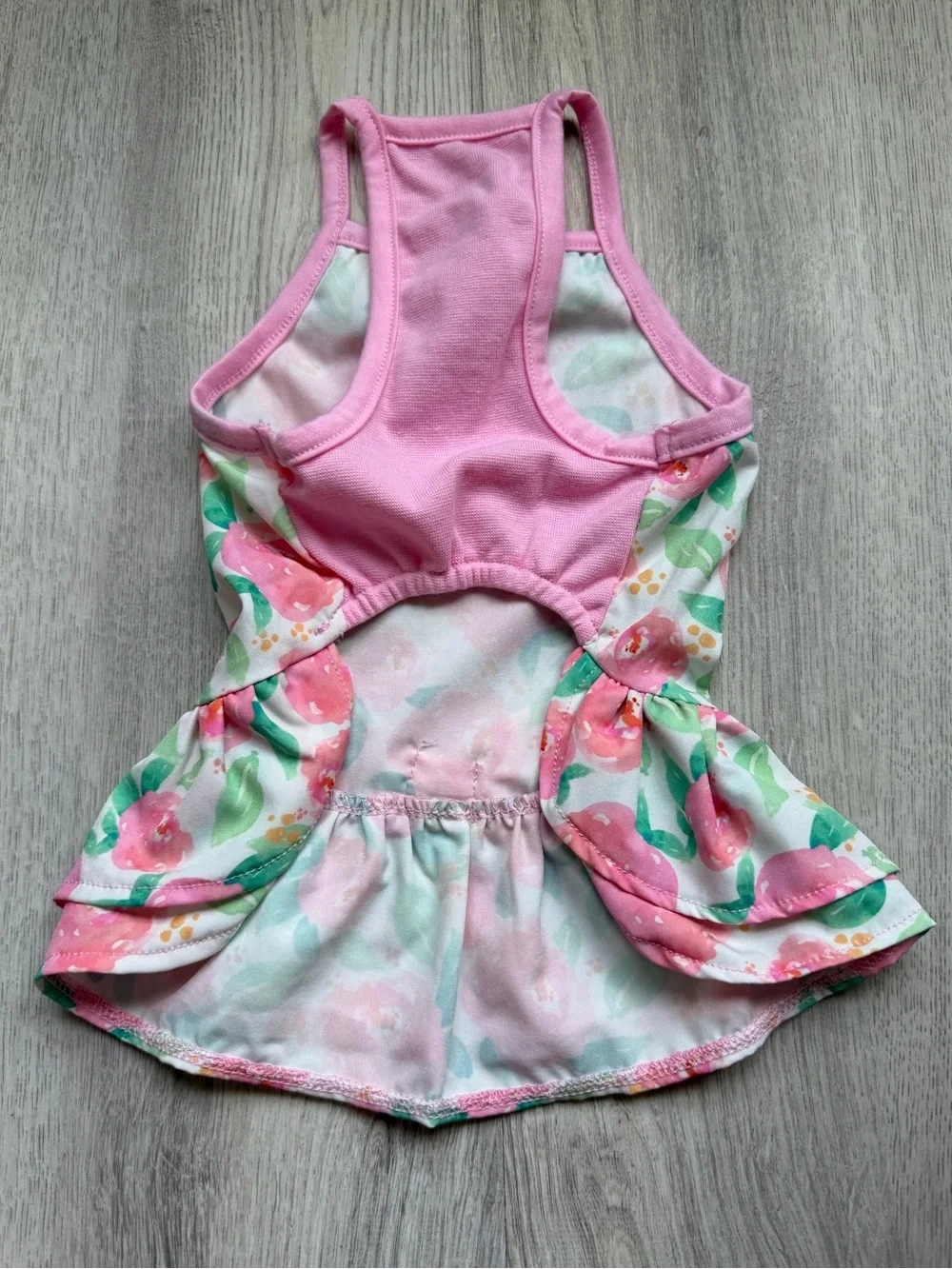 Pink Floral - Pet/Small Puppy Dog Ruffle Halter Dress with Bow - size XS